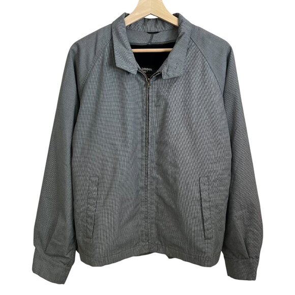 London Fog Plaid Pile Fleece Lined Bomber Jacket Gray Size M Dark Academia Retro - Picture 1 of 9
